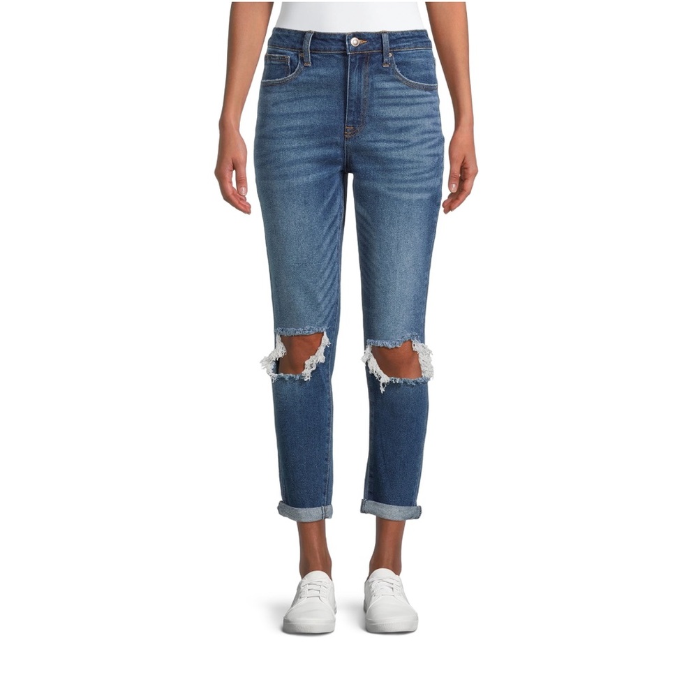 No Boundaries Super High Rise Destructed Relaxed Mom Jeans Size 15 Distressed